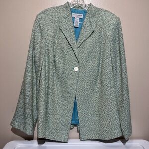 Sag Harbor Blue White  Gold Tweed‎ Button Blazer Jacket Women's Size 16W Plus